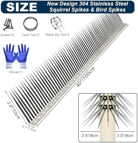 Bird Spikes, Squirrel Spikes and Squirrel Baffles Keep Raccoons, Cats and Snakes Away from Gardens, Fences and Climbing Bird Feeder Poles. (40 inches)