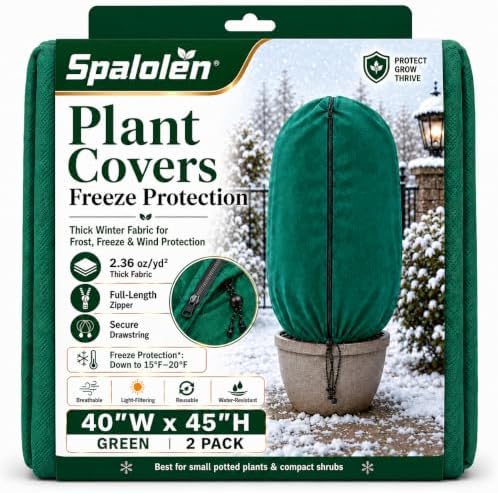 2 Pack Plant Covers Freeze Protection, 40"W x 45"H Winter Frost Blanket 2.36 oz/yd² Fabric Frost Cloth Tree Covers Shrub Jacket Bag with Zipper & Drawstring for Plants Fruit Tree Shrub Potted - Green