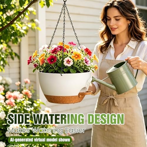 13 Inch Large Self Watering Hanging Planters 2 Pack with Saucers