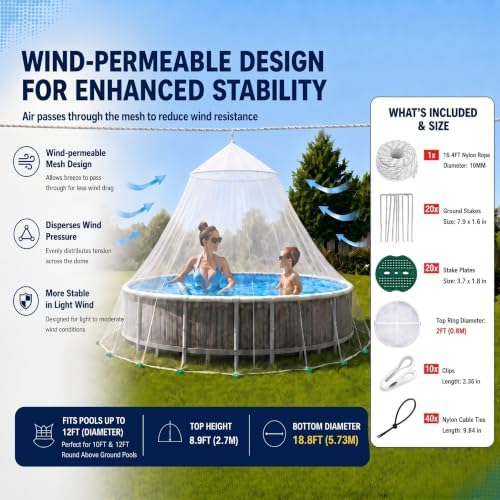 Pool Net Dome 10-12FT Above Ground, Mosquito Leaf Cover