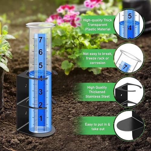 Rain Gauge Outdoor, Rain Gauge with 2 in 1 Stainless Steel Rack Holder
