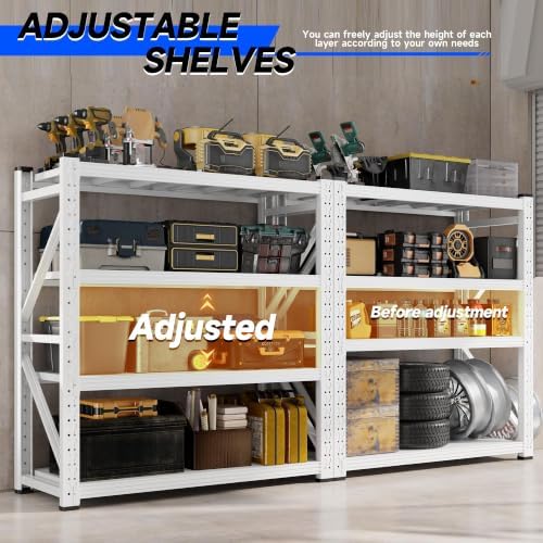 59" W Garage Storage Shelves,3000LBS Garage Shelving Heavy Duty Adjustable Shelving Unit,4 Tier Metal Utitly Shelves Industrial Shelving for Warehouses,Basement,White