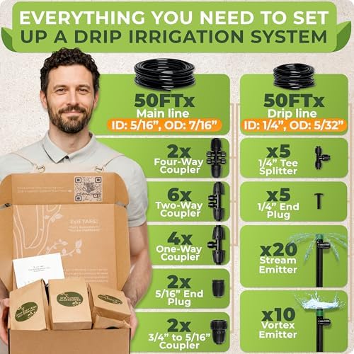 CARPATHEN Quick Connect Drip Irrigation System Kit with Sprinkler, 100 feet