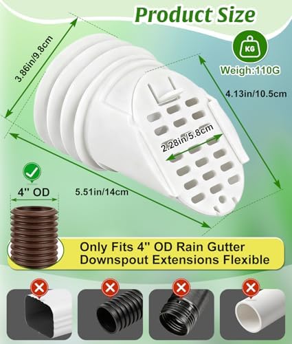 WADEO Rain Gutter Downspout Extension Hose Guard 2Pack, Drain Downspout Extender Outlet Filter and Leaf Guard, for Standard 4'' Circular Threaded Hose, White