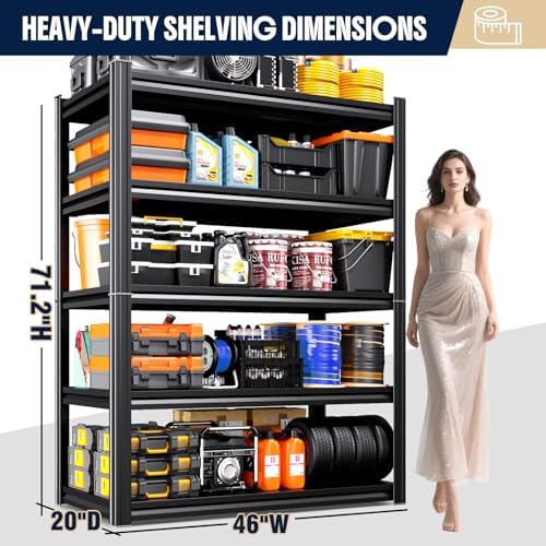 Set of 3 Heavy Duty Garage Shelving, 71.2" Hx46 Wx20 D, Adjustable Storage Shelves Unit for Garage Storage, Metal Shelving & Shelves Organizer for Home, Warehouse, Workshop & Commercial Use