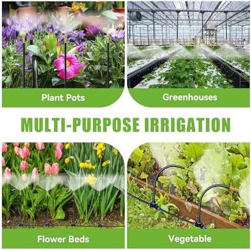 200FT 360° Adjustable Drip Irrigation Kit System for Garden Sprinklers for Yard Garden Watering System with 32 Nozzles Raised Bed Greenhouse Plant Watering Devices Misting System