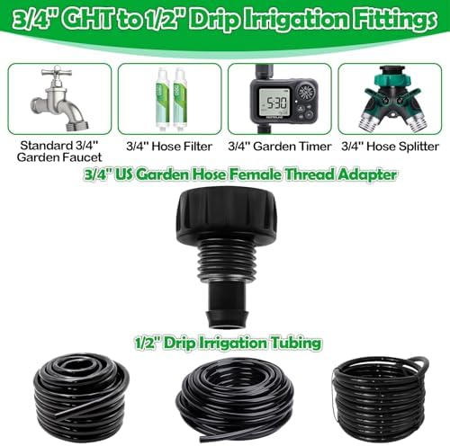 Hose To 1/2 Inch Irrigation Tubing Adapter, 3 Pack Faucet Garden Hose Adapter 3/4" To 1/2" Drip Tube 3/4 Inch FHT To 1/2 Inch Drip Adapter Fittings for Garden Irrigation System