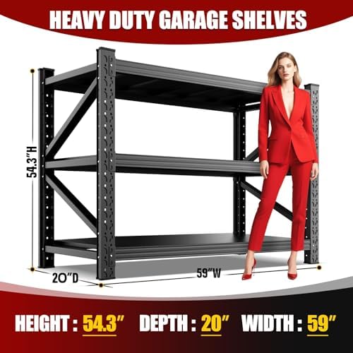 6 Pack Heavy Duty Metal Garage Shelving, 59" Wx20 Dx54.3 H, 3-Tier Adjustable Storage Shelves for Garage Storage, Industrial Metal Shelving & Shelves Organizer for Warehouse, Workshop & Home