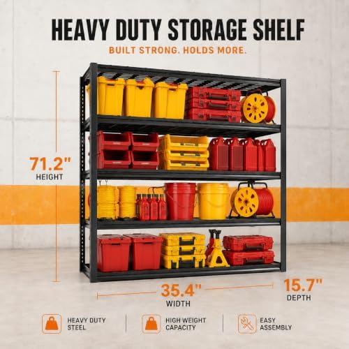Garage Shelving, Heavy Duty Adjustable Boltless Metal Storage Shelves