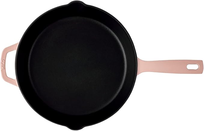 Milo by Kana 10-Inch Enameled Cast Iron Skillet | Nonstick Pre-Seasoned Cast Iron Grill Pan | Oven Proof and Dishwasher Safe | Cast Iron Cookware (Dusty Pink)