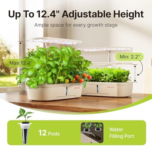 SUNCOZE Hydroponics Growing System, 12 Pods, 12.4 in Adjustable Height