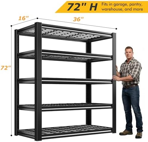 REIBII 2 Pack Garage Shelving 3200 LBS Load Space Saving Storage Shelves