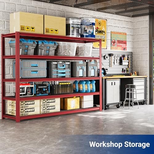 FLEXIMOUNTS Garage Shelving, 60" W x 72" H x 24" D, Red, 5 Tier