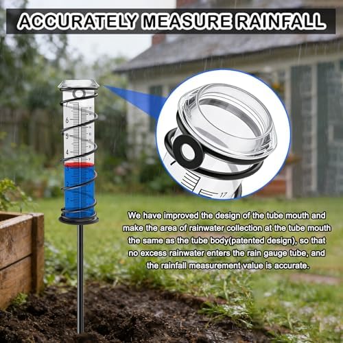 JMBay Upgrade Rain Gauge, Detachable Spiral Rain Gauge Outdoor, Rain Measure Gauge for Yard, Large Number Rain Water Meter, Thickened Plastic Rain Gauge with Stake and Metal Frame for Patio,Lawn