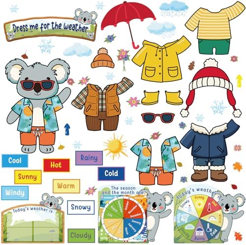 Gilprop 58 Pcs Dress for Weather Bulletin Board Set for Classroom, Koala
