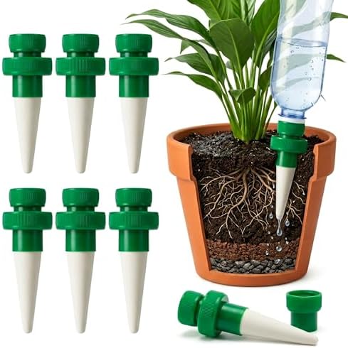 Terracotta Watering Spikes for Plastic Bottles 6PCS Automatic Plant Waterer Devices for Indoor & Outdoor Plants Eco-Friendly Self Watering Stakes for Vacation Plant Spikes Device Garden