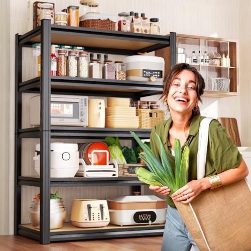 71"H-35"W-15.7"D Garage Shelving-2050LBS 5 Tier Storage Shelves,Adjustable Heavy Duty Metal Shelving Unit and Storage Large Rack,Utility Steel Shelf For Shop Warehouse Industrial Pantry Basement Black