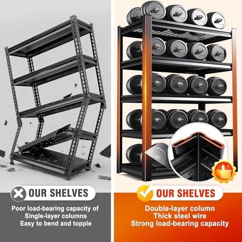 4-pack Storage Shelves, 2500lbs Garage Shelving,Adjustable Heavy Duty Shelving Unit,5T Tall Garage Shelves,Metal Standing Shelf Units,Utility Rack For Warehouse Industrial Basement 71.2*35.4*15.7