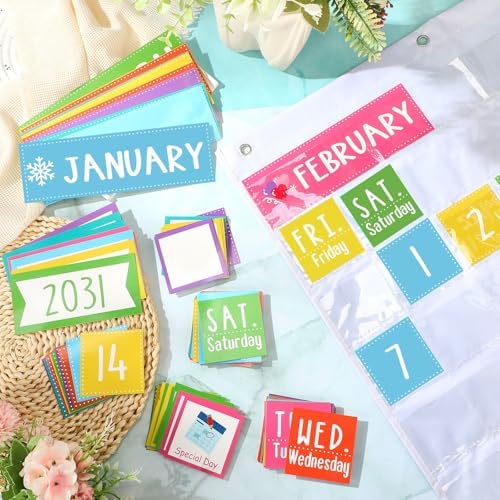 Sinload Classroom Calendar Pocket Chart White, Colorful
