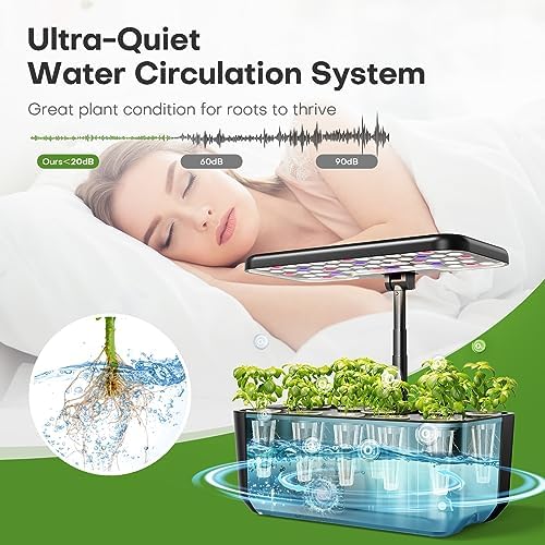 Ahopegarden Indoor Garden Hydroponics Growing System: 10 Pods Kit with LED