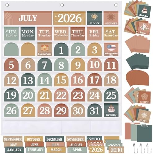 Sinload Classroom Calendar Pocket Chart White, Modern Boho 2