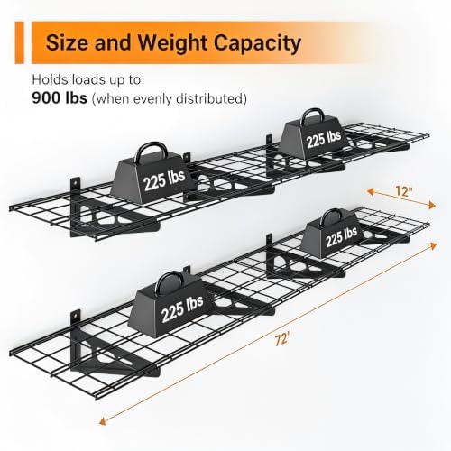 Garage Shelving, 2-Pack 1x6 ft Garage Wall Shelving, 900 lbs, Black