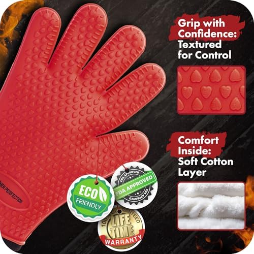 KITCHEN PERFECTION S Silicone Smoker BBQ Gloves - Heat Resistant Oven Mitts