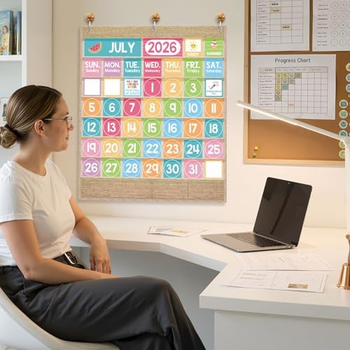 Sinload Classroom Calendar Pocket Chart Linen Color, Pastel