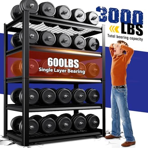 Garage Shelving-3000 lbs 5 Tier Storage Shelves, Adjustable Heavy Duty Metal Shelving Unit and Storage Large Wire Rack, Utility Steel Shelf for Warehouse Industrial Pantry Basement -78"x46"x20", Black