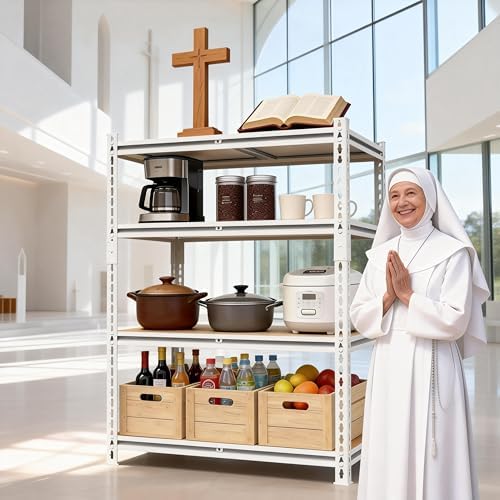 White 72"h *40.12"w*18"d Storage Shelves Shelving: Adjustable Metal+Wood 5-Heavy-Duty-Shelf (Unit)-Rack Industrial Utility Household Organizer/Systerm for Kitchen Pantry/Bedroom/Garage/Closet