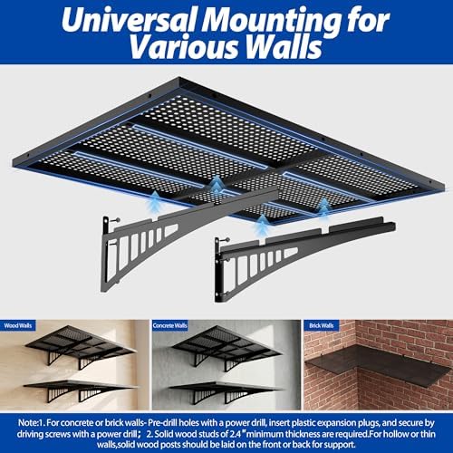 Avalution Garage Wall Shelving,2x3ft Garage Shelving Wall Mounted 2 Pack,Heavy Duty Wall Organizer Storage Shelf with Hooks,650lbs Capacity Floating Shelves for Laundry, Basement,Warehouse,Black