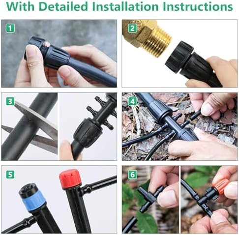256FT Drip Irrigation System Kit, 163PCS Automatic Garden Watering Misting System with 1/4" Distribution & 1/2" Hose Tubing and Accessories for Greenhouse, Yard, Lawn, Plant
