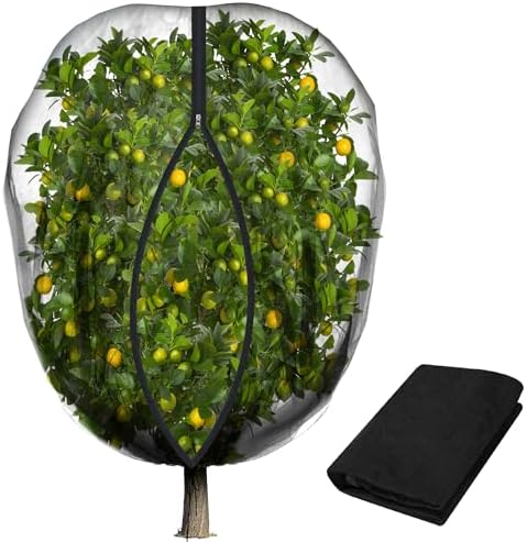 5.3 x 5.3 Ft Black Large Fruit Tree Netting with Zipper and Drawstring, Breathable Mesh Garden Bird Netting Plant Cover, Insect Bird Barrier Net Mesh for Protect Fruits Plants from Squirrel Bugs