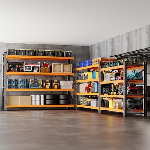 BYNSOE 60" W Storage Shelves 5000lbs Garage Metal Shelving Heavy Duty Garage Shelves Adjustable Storage Shelves for Industrial, Factory, (Black Orange, 60" W X 24" D X 70" H)