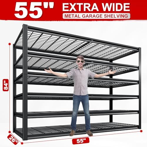 REIBII Heavy Duty Garage Shelving,6 Tier Storage Shelves for Shop