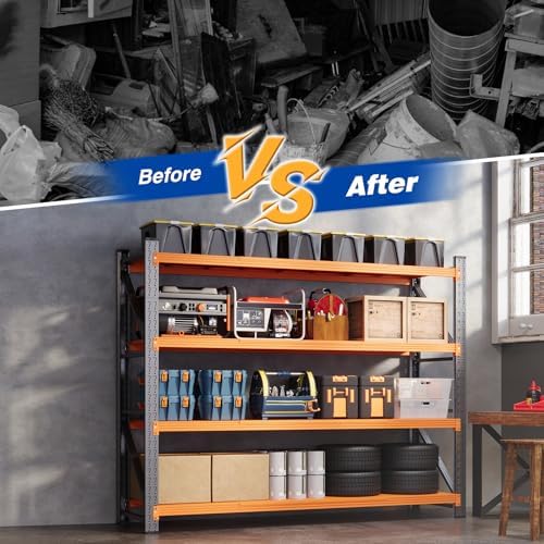 BYNSOE 78.8" W Storage Shelves 7000lbs Garage Metal Shelving Heavy Duty Garage Shelves Adjustable Storage Shelves for Industrial, Factory, (Black Orange, 78.8" W X 24" D X 78.8" H)