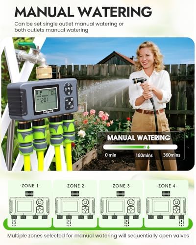 Insoma 4-Zone Water Timer for Garden Hose, Brass Inlet & Outlet