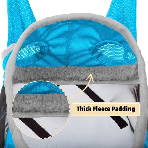 Harrison Howard Pro Luminous Horse Fly Mask Long Nose with Ears UV Protection for Horse Azure Blue/Silver Small Pony