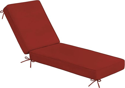 Sundale Outdoor Olefin Chaise Lounge Cushion, Water-Resistant Patio Lounge Chair Cushion, Thick Lounger Pad with 4 Straps Red, 72 x 21 x 4 Inches