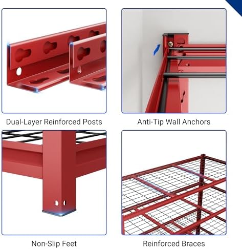 FLEXIMOUNTS Garage Shelving, 60" W x 72" H x 24" D, Red, 5 Tier