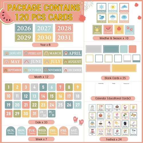 Sinload Classroom Calendar Pocket Chart Muted, Muted Boho