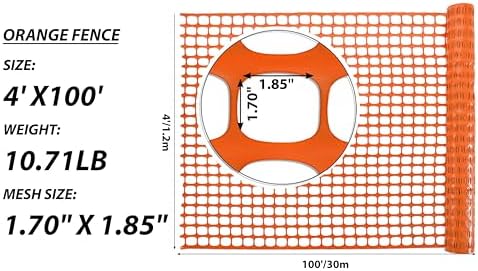PotatoLife 4'x100' Plastic Mesh Safety Fence with 100 Zip Ties, Orange