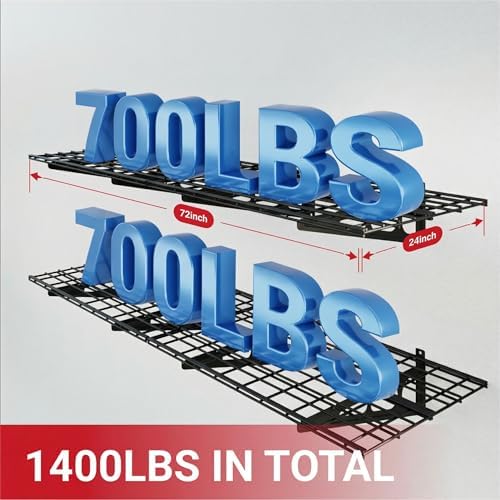 FLEXIMOUNTS 2-Pack Garage Shelving with Hooks, 2x6ft Storage Shelves, Black