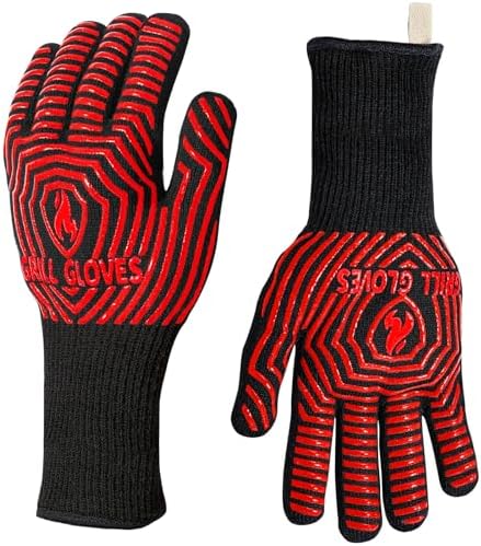 BBQ Gloves, BBQ Accessories 1472℉ Extreme Heat Resistant, Grilling Gloves Silicone Non-Slip Oven Mitts, Kitchen Gloves for BBQ, Grilling, Cooking, Baking-1 Pair 14inch