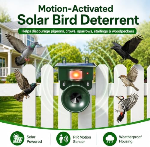 2026 Upgraded Solar Ultrasonic Bird Repeller Outdoor & Geese Deterrent