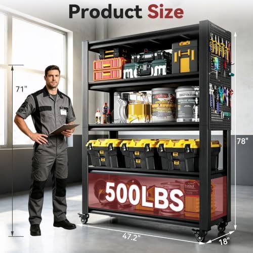 78" H x 47.2" W x 18" D Garage Storage Shelves with Wheels and Pegboard