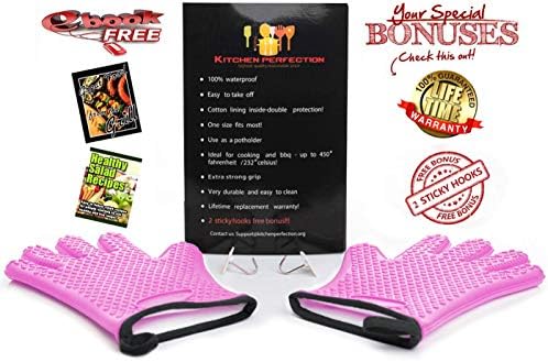 KITCHEN PERFECTION Silicone Smoker Oven Gloves -Extreme Heat Resistant BBQ Gloves-Handle Hot Food Right on Your Grill Fryer & Pit|Waterproof Grilling Cooking Baking Mitts|Superior Value Set+3 Bonuses