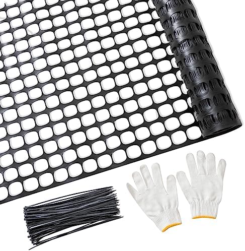 PotatoLife 2'x25' Plastic Mesh Fence for Garden with 50 Zip Ties, Black