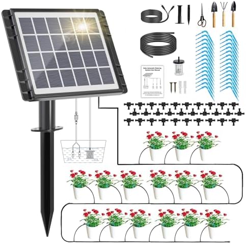 82FT Solar Drip Irrigation System Kit, Auto Watering for 30 Pots