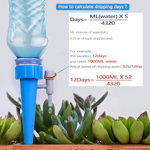 24 Pack Self Watering Spikes for Indoor/Outdoor Plants,Self Watering Planter Insert with Adjustable Drip Valve,Auto Vacation Plant Watering Devices,Plants Water System,Self-Watering Stakes
